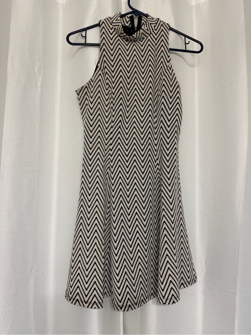 Monteau Black and White Chevron Fit-and-Flare Mini Dress